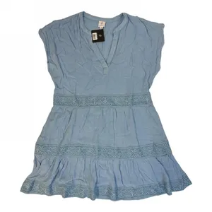 NWT Gl By Gibson Look Split Neck Tiered Easy Fitting Dress 14194 M Light Blue thumbnail 1