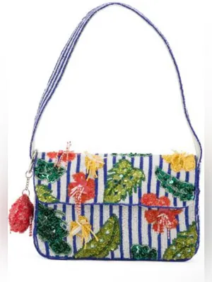 Handcrafted MADE IN INDIA Beaded hibiscus day print shoulder bag thumbnail 1