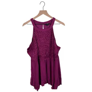 NEW Torrid Babydoll Gauze With Lace Halter Neck Tank Purple Women's Size 2X thumbnail 3