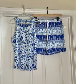 Joie Blue & White 2 pc shorts set thumbnail 1