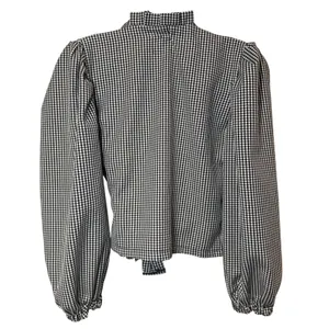 Tach Cedrina Gingham Embroidered Smocked Wrap Blouse Black White‎ Size Small thumbnail 5