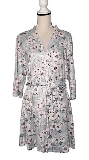 Rene Rafe Pink Blue Floral Short Robe Size L thumbnail 1