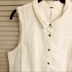 Free People Linen Sleeveless Button Down - Ivory - Large thumbnail 2