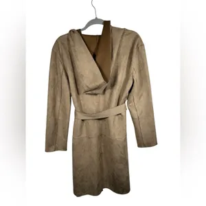 Zara Faux Suede Belted Jacket Tan Brown Size Small Open Front‎ Coat Duster thumbnail 3