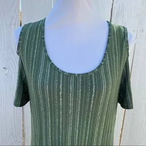 Exist Maxi Dress Large‎ Olive Green Cold Shoulder Striped Knit LMD8359 thumbnail 4