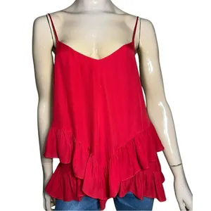 Madison Marcus Women’s S Red Silk Double Ruffled Hem Spaghetti Strap Camisole thumbnail 2