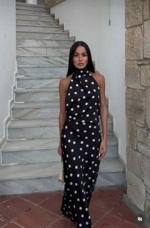 Zara Black Polka Dot Halter Satin Scarf Maxi Dress thumbnail 2