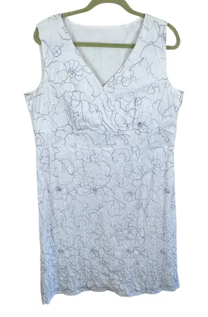 White Cotton Embroidered Handmade‎ Lined V-Neck Sleeveless Midi Dress Size 16 thumbnail 1