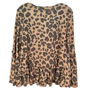 Altar'd State Leopard Peplum Top Women's‎ M Brown Ruffle Boho Hippie Waffle Knit thumbnail 5