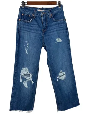 Levi's Low Pro Straight Leg Jeans Women's Size‎ 25 Blue Distressed Ripped thumbnail 1