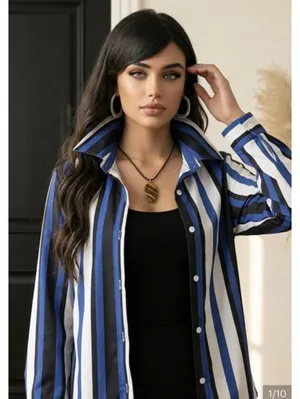 Alba Women's XL Striped Button-Up Shirt Blue White Black Long Sleeve Collared thumbnail 1