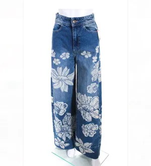 Free People NWT Blue Talia Trouser Floral Flare Denim Jeans 26 thumbnail 4