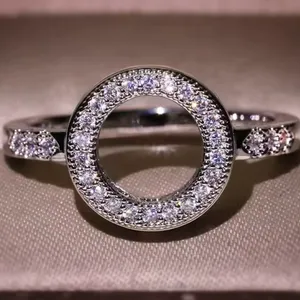 .925 Sterling Silver Circle Halo Ring with Clear Crystal - White thumbnail 2