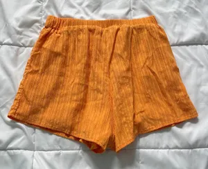 Orange Textured Crinkle Shorts Elastic Waist Flowy Womens Size Large Hippie Boho thumbnail 1