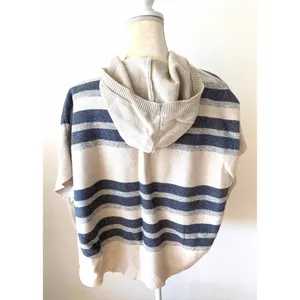 American Eagle Striped Sweater Poncho Tan Navy Blue Size XS thumbnail 2
