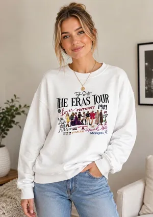Taylor Swift The Eras Tour Graphic Sweatshirt White Gildan Heavy Blend Medium thumbnail 1