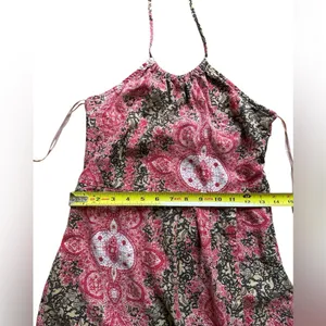 Free‎ People Red and Black Pleated Linen Blend Sundress thumbnail 5