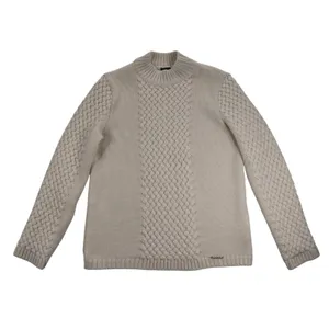 Geiger Cream Wool Cable Knit Mock Neck Sweater Basketweave White Austrian thumbnail 3