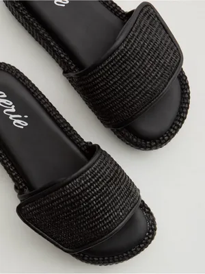 Aerie Straw Sandal Black Braided Strap Slide Sandals Size 7 thumbnail 2