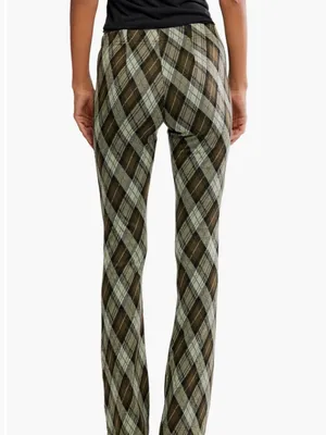 NWT Free People Chloe Plaid Flare Leg Knit Pants Small, OLIVE COMBO thumbnail 5