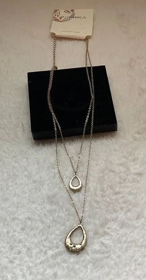 Double stranded Teardrop Necklace Gold thumbnail 1