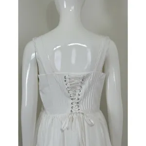 Dress White Lace Corset Fit Flare Mini Milkmaid Babydoll Cottagecore Women L thumbnail 6
