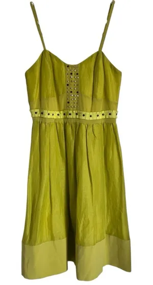 Anthropologie Plenty Tracy Reese Linen Silk Chartreuse Sundress Size 2 thumbnail 1