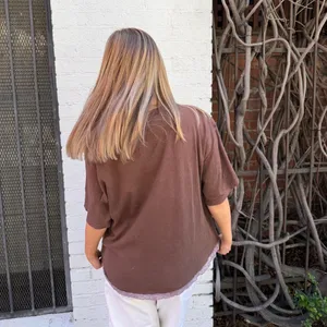Free People Y2k vintage brown lace trim oversized tee Size L thumbnail 3