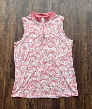 Tommy Bahama Women’s Coral Print Golf Sleeveless Mock Neck 1/4 Zip Shirt- Size M thumbnail 1