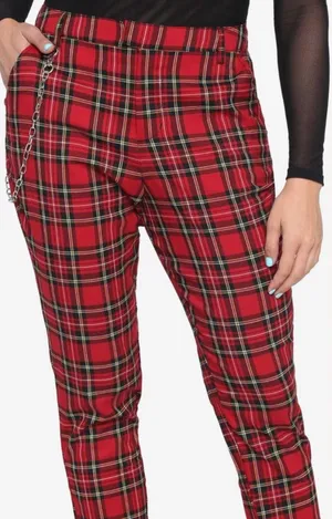 Hot Topic Red Plaid Skinny Pants. thumbnail 1