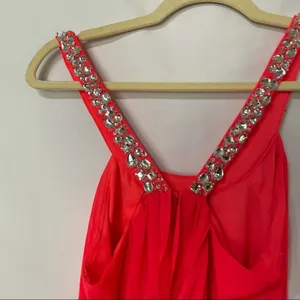 Hailey Logan Neon Orange Prom Dress Womens 4 Short Draped Barbie Mini Rhinestone thumbnail 7