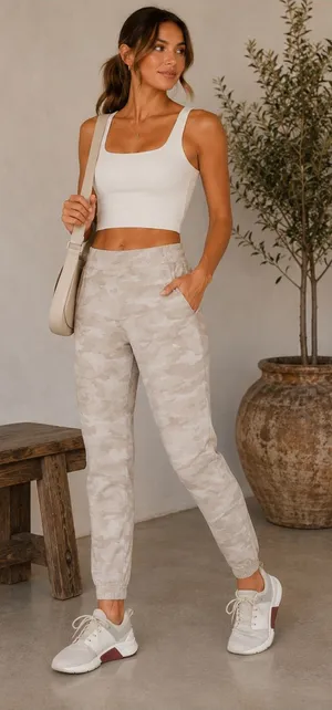 Athleta Brooklyn Textured Cream Camo Tall Jogger Travel Performance‎ Pants thumbnail 1