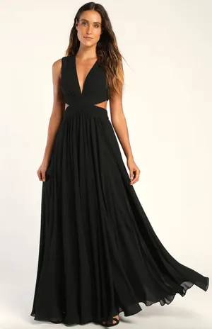 Lulus Vivid Imagination Black Cutout Maxi Dress Long Formal Chiffon Large NWT thumbnail 1
