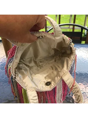 Beaded Multicolor Cream Fringe Bag Viral Beaded Statement Bag Marshall's NWT thumbnail 6