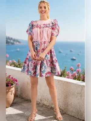 Gigio Pink Floral Ruffle Puff Sleeve Dress Size Small thumbnail 4