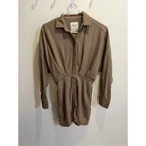 Abercrombie & Fitch Women XS Brown Linen Blend Mini Dress Minimalist Boho Chic thumbnail 5