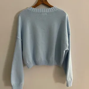 Sincerely Jules OUI Cropped Sweater Size M Baby Blue Pastel Coquette Spell Out thumbnail 8