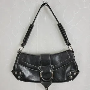Vintage Aldo Womens Shoulder Bag 11" x 5" Black Leather Y2K Studded Snap Closure thumbnail 13
