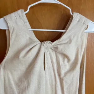 Sunday in‎ Brooklyn Shift Dress Womens Small Beige Linen Blend Knot Front V-Back thumbnail 6