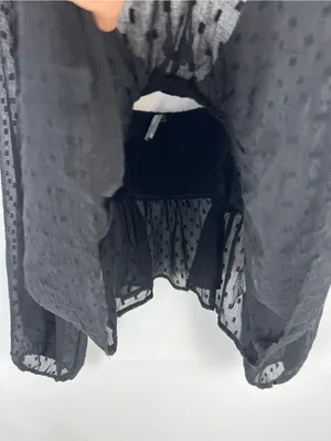 Anthropologie Black Sheer Peplum Blouse Size L Swiss Dot Long Sleeve thumbnail 6