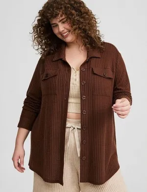 078-Torrid Super Soft Plush Waffle Oversized Lounge Shacket Sweater Size 2X thumbnail 1