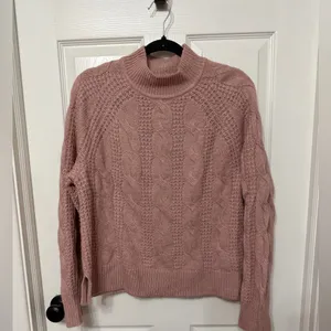 J. CREW mock neck cable knit sweater size medium pink alpaca blend‎ thumbnail 2
