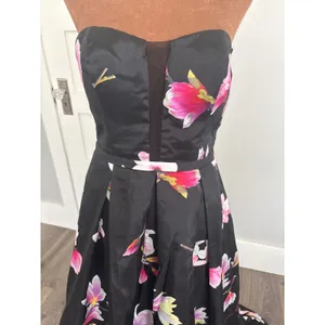 Sequin‎ Hearts Womens Strapless Floral Satin Ballgown Black Pink Size 9 thumbnail 3