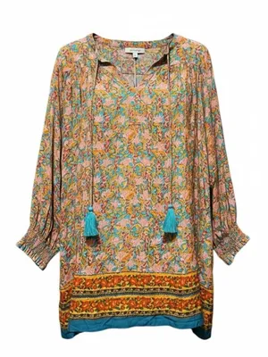 NWT Natural Life Dara V-Neck Tunic Dress Boho Floral Tassel Mini Medium thumbnail 4