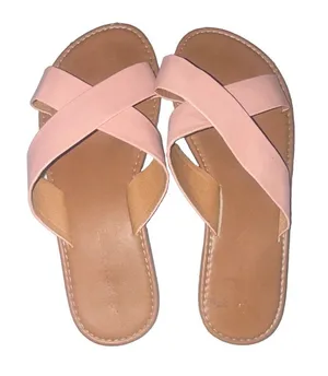 Pink Leather Slide Sandals Cross Strap Slip On Solid Casual Womens US 8.5 thumbnail 1