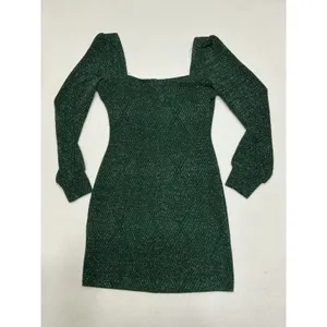 Xtraordinary Womens M Green Metallic Glitter Puff Sleeve Mini Dress Holiday thumbnail 2