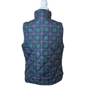 J Crew‎ Quilted Puffer Vest Tartan Plaid Navy Green Purple Size Medium Preppy thumbnail 4