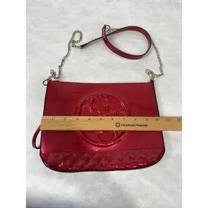 Guess Red Patent Quilted Crossbody‎ Bag Logo Embossed Chain Strap Purse Chain thumbnail 8
