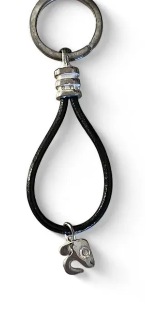 Elephant Charm Black Leather Loop Keychain thumbnail 1