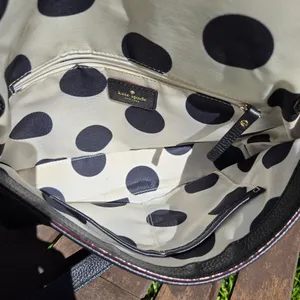 Kate Spade Black Pebbled Fold over Zip Closure Leather Crossbody Purse Polka Dot thumbnail 10